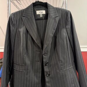Le Suit Charcoal Pinstripe Blazer